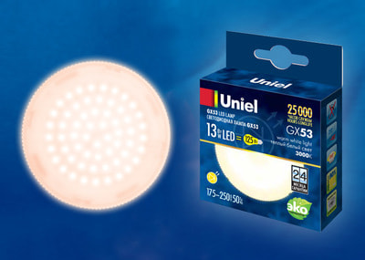 Лампочка светодиодная Uniel LED-GX53-13W/WW/GX53/FR PLZ01WH (UL-00003724) Лампочка светодиодная Uniel LED-GX53-13W/WW/GX53/FR PLZ01WH (UL-00003724)