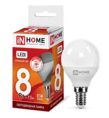 Лампочка светодиодная InHome LED-ШАР-VC 8Вт 230В Е14 6500К 720Лм (4690612024882) Лампочка светодиодная InHome LED-ШАР-VC 8Вт 230В Е14 6500К 720Лм (4690612024882)