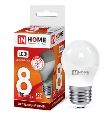 Лампочка светодиодная InHome LED-ШАР-VC 8Вт 230В Е27 6500К 720Лм (4690612024905) Лампочка светодиодная InHome LED-ШАР-VC 8Вт 230В Е27 6500К 720Лм (4690612024905)